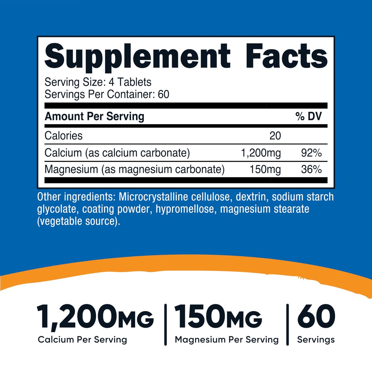 Nutricost Calcium & Magnesium Carbonat 240 Tabletten, 1200mg Ca & 150mg Mg pro Portion, 60 Portionen - Glutenfrei, Non-GMO