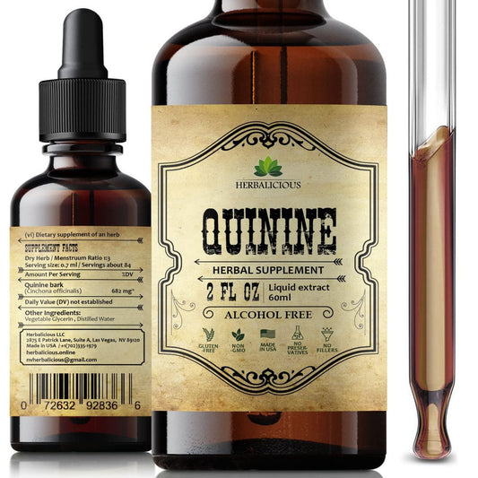 HERBALICIOUS Chinin-Flüssigextrakt 60ml – Natürliche Hilfe bei Restless Legs Syndrom, Wadenkrämpfen & Verdauung – Cinchona Officinalis Rinden Tinktur für Krämpfe, Immunsystem & Wohlbefinden