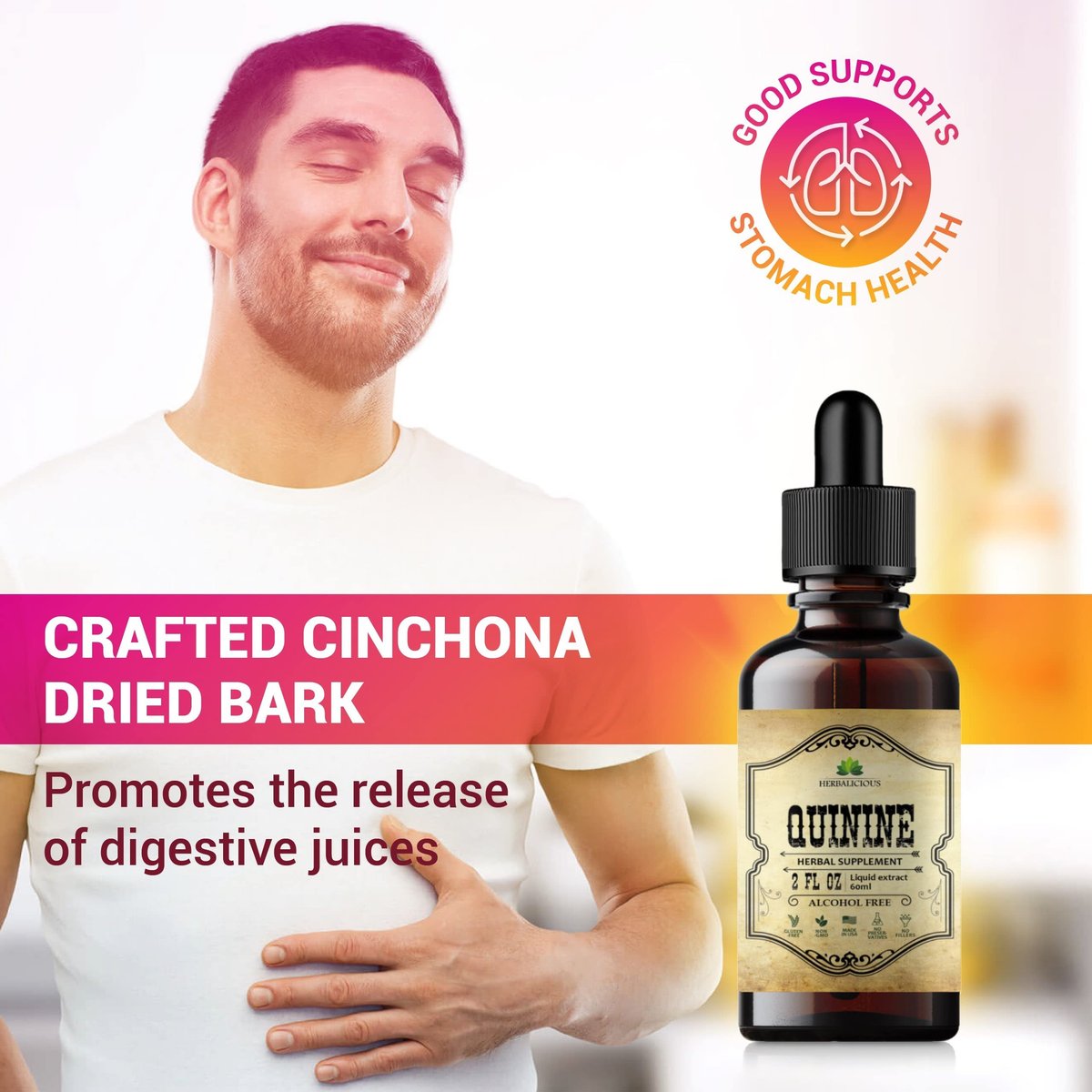 HERBALICIOUS Chinin-Flüssigextrakt 60ml – Natürliche Hilfe bei Restless Legs Syndrom, Wadenkrämpfen & Verdauung – Cinchona Officinalis Rinden Tinktur für Krämpfe, Immunsystem & Wohlbefinden