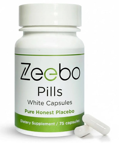 Zeebo - Weiße Kapseln Placebo-Pillen, Ohne Logo, Inert, Größe 2, 75 Vegane Kapseln, Laktosefrei, Zuckerfrei, Ohne Künstliche Farbstoffe für Kinder, Erwachsene, Senioren