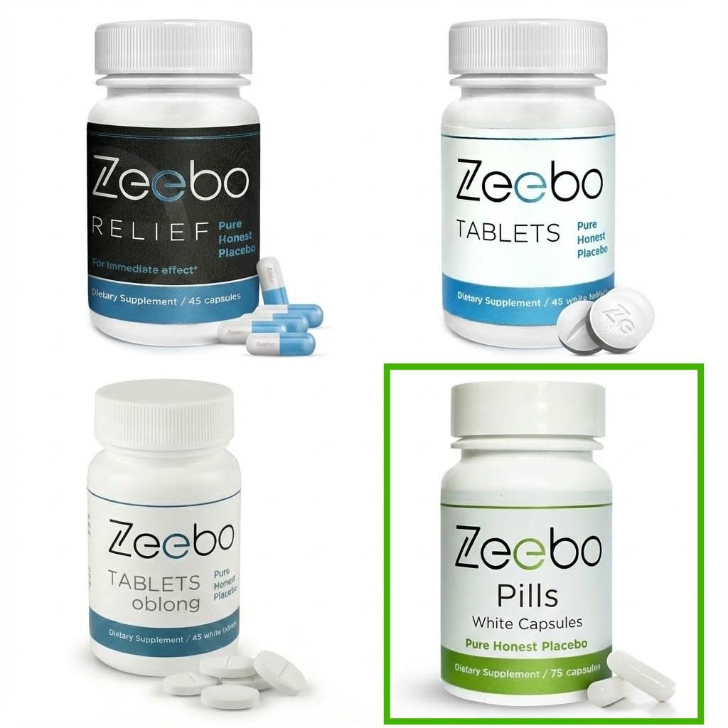 Zeebo - Weiße Kapseln Placebo-Pillen, Ohne Logo, Inert, Größe 2, 75 Vegane Kapseln, Laktosefrei, Zuckerfrei, Ohne Künstliche Farbstoffe für Kinder, Erwachsene, Senioren
