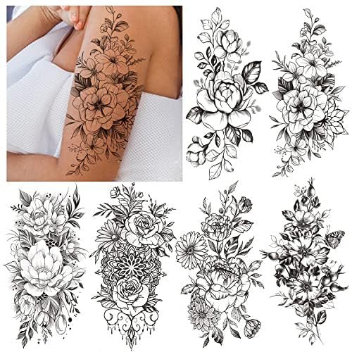Cerlaza Temporäre Tattoos für Frauen Erwachsene, Langanhaltende realistische Halbarm-Tattoo-Hülle, Wasserfeste Fake Tattoos für Damen, Weihnachtsdekoration semi-permanente sexy Blumen-Tattoo-Aufkleber