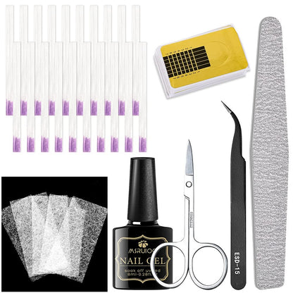 Fiberglas-Nagelverlängerungs-Gel-Kit – Gel-Nagel-Builder mit magischer Seidenfaser, schnelles Aufbau-Gel, Nagelfeile, Pinzette, Schere, Nagelformen für Gel-Verlängerungs-Nagelkunst