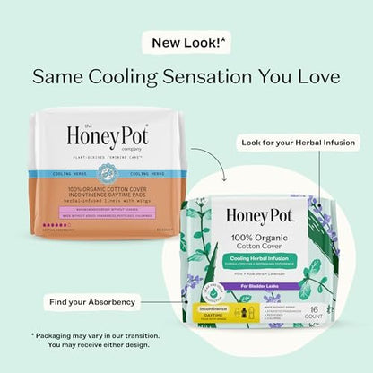 The Honey Pot Company - Kräuterpads für Frauen - Bio Inkontinenz Tagespads mit Flügeln. Angereichert mit ätherischen Ölen für kühlenden Effekt & Postpartum Essentials - Damenhygiene - 16 Stk.