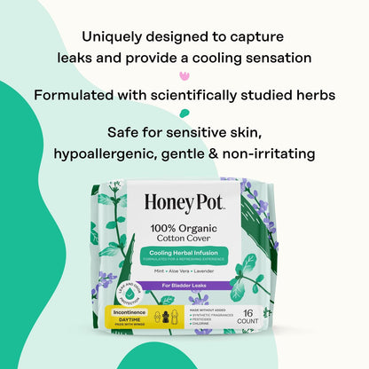 The Honey Pot Company - Kräuterpads für Frauen - Bio Inkontinenz Tagespads mit Flügeln. Angereichert mit ätherischen Ölen für kühlenden Effekt & Postpartum Essentials - Damenhygiene - 16 Stk.