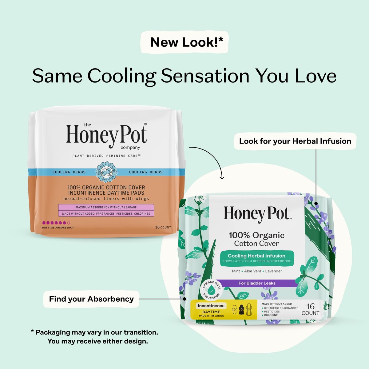 The Honey Pot Company - Kräuterpads für Frauen - Bio Inkontinenz Tagespads mit Flügeln. Angereichert mit ätherischen Ölen für kühlenden Effekt & Postpartum Essentials - Damenhygiene - 16 Stk.