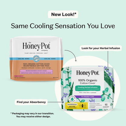 The Honey Pot Company - Kräuterpads für Frauen - Bio Inkontinenz Tagespads mit Flügeln. Angereichert mit ätherischen Ölen für kühlenden Effekt & Postpartum Essentials - Damenhygiene - 16 Stk.