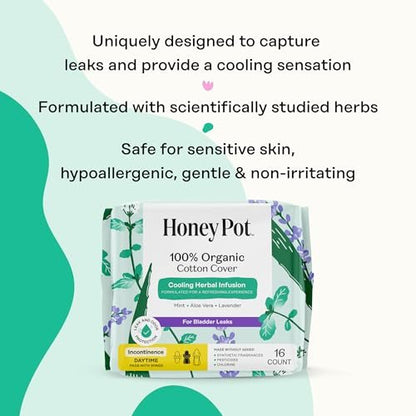 The Honey Pot Company - Kräuterpads für Frauen - Bio Inkontinenz Tagespads mit Flügeln. Angereichert mit ätherischen Ölen für kühlenden Effekt & Postpartum Essentials - Damenhygiene - 16 Stk.