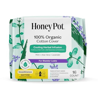 The Honey Pot Company - Kräuterpads für Frauen - Bio Inkontinenz Tagespads mit Flügeln. Angereichert mit ätherischen Ölen für kühlenden Effekt & Postpartum Essentials - Damenhygiene - 16 Stk.