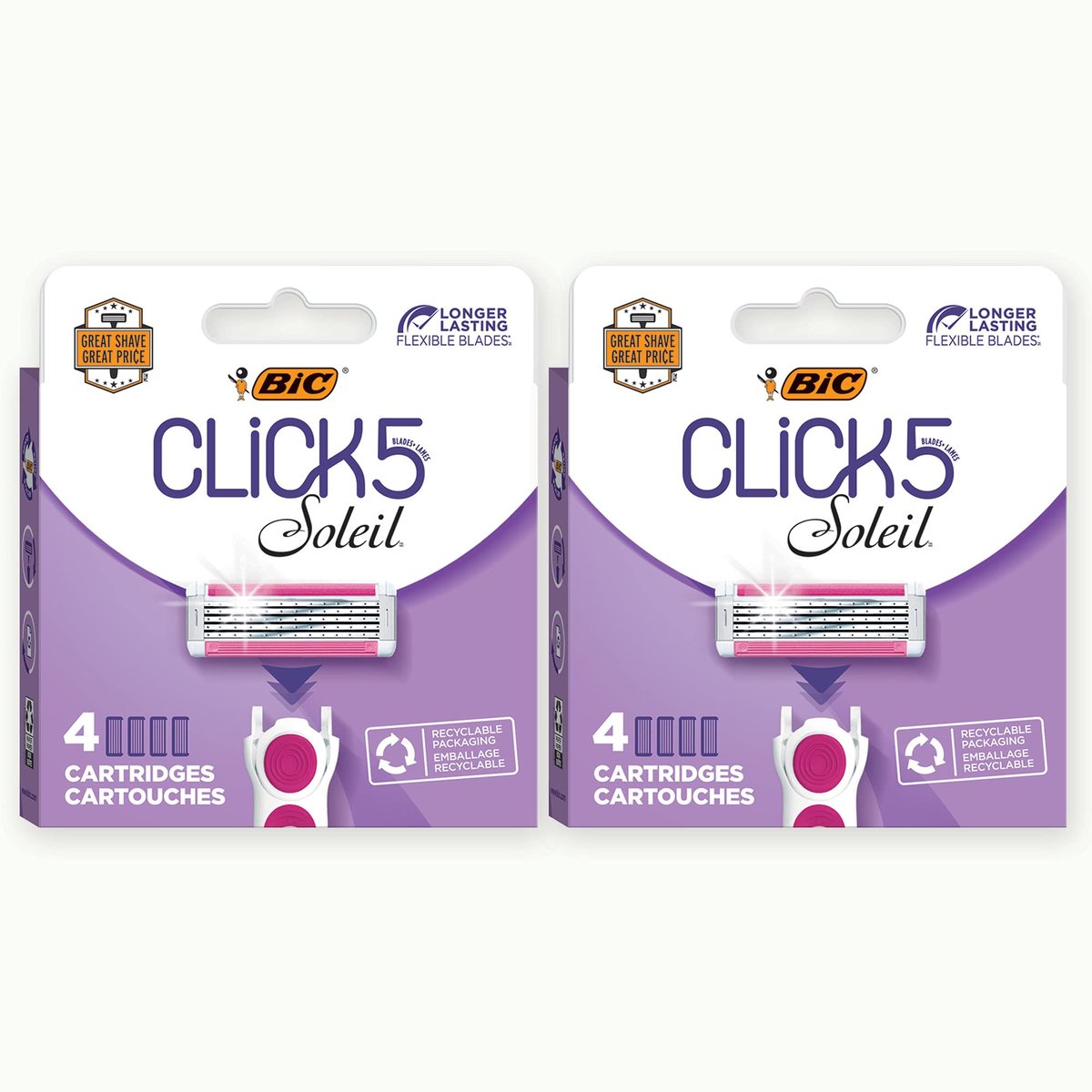 BIC Click 5 Soleil Damenrasierer Nachfüllklingen mit 5 flexiblen Klingen und recyclebarer Verpackung, Rosa, 8 Stück