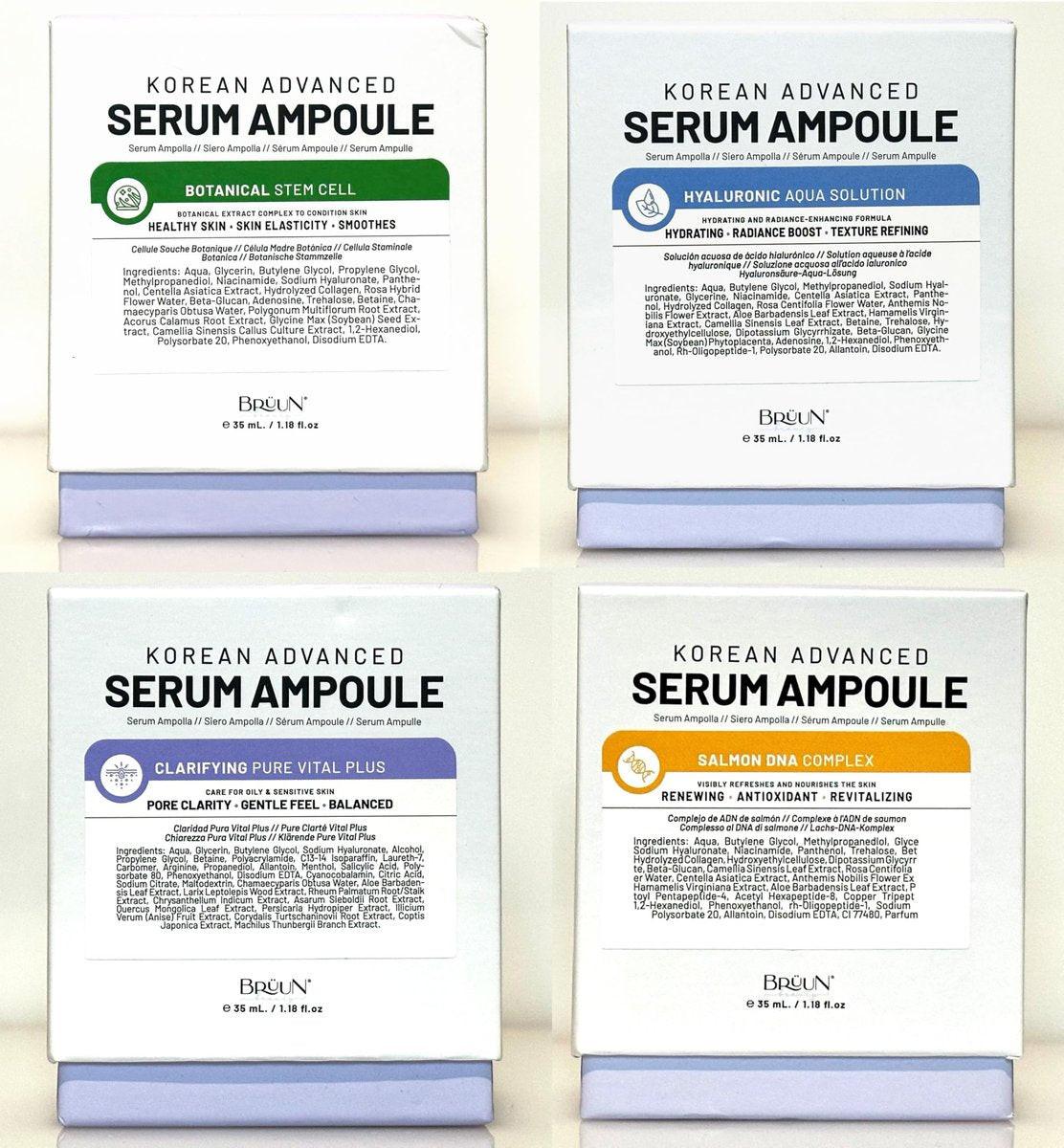 BRÜUN Advance Microneedling Korean Serum - Set mit 4 verschiedenen Booster-Ampullen für Gesicht und Körper (AC + SC + SD + HY Control Serums) – Verwendung mit oder ohne Dr. Pen