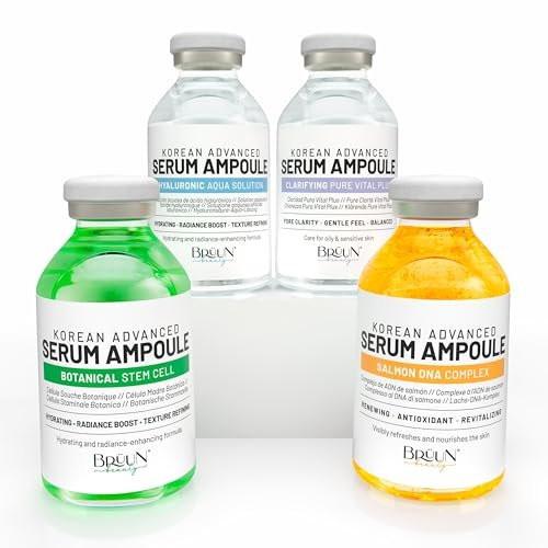BRÜUN Advance Microneedling Korean Serum - Set mit 4 verschiedenen Booster-Ampullen für Gesicht und Körper (AC + SC + SD + HY Control Serums) – Verwendung mit oder ohne Dr. Pen