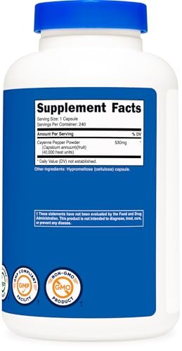 Nutricost Cayenne Pfeffer 530mg, 240 Kapseln - 40.000 Hitzeeinheiten, Glutenfrei, Nicht-GVO