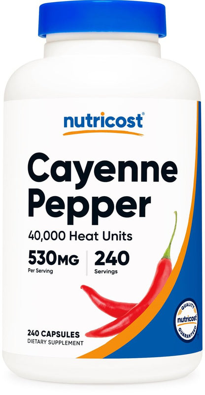 Nutricost Cayenne Pfeffer 530mg, 240 Kapseln - 40.000 Hitzeeinheiten, Glutenfrei, Nicht-GVO