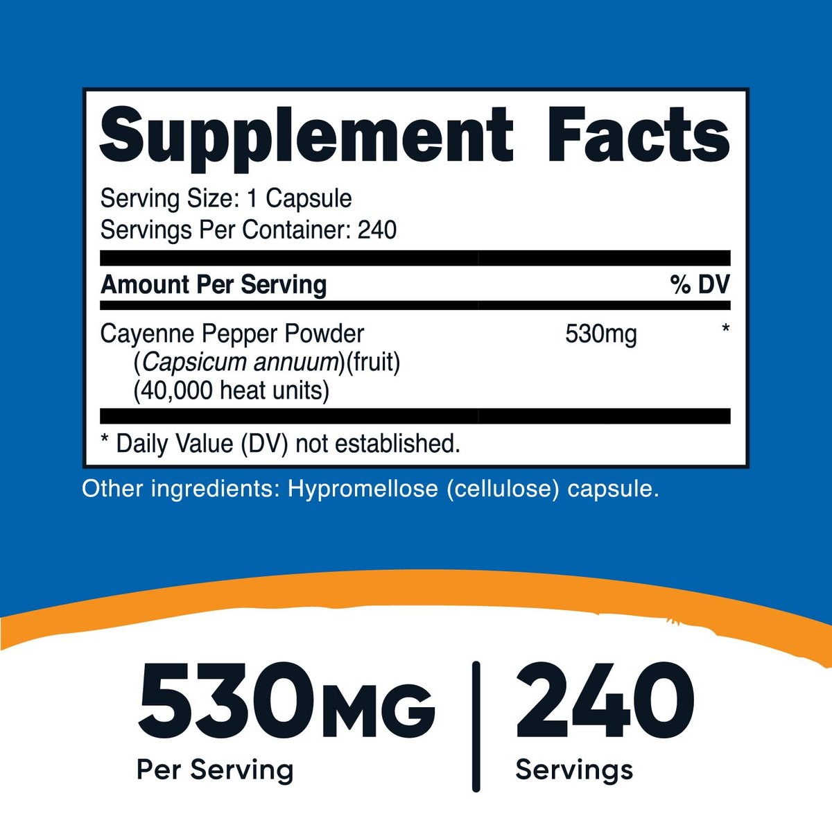 Nutricost Cayenne Pfeffer 530mg, 240 Kapseln - 40.000 Hitzeeinheiten, Glutenfrei, Nicht-GVO