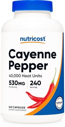Nutricost Cayenne Pfeffer 530mg, 240 Kapseln - 40.000 Hitzeeinheiten, Glutenfrei, Nicht-GVO
