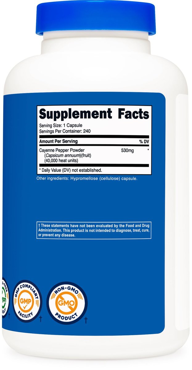 Nutricost Cayenne Pfeffer 530mg, 240 Kapseln - 40.000 Hitzeeinheiten, Glutenfrei, Nicht-GVO