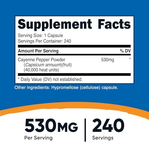 Nutricost Cayenne Pfeffer 530mg, 240 Kapseln - 40.000 Hitzeeinheiten, Glutenfrei, Nicht-GVO