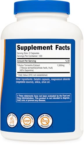 Nutricost Tribulus Terrestris Extrakt 1500mg, 240 Kapseln - 45% Saponine, 120 Portionen, Non-GMO, Glutenfrei