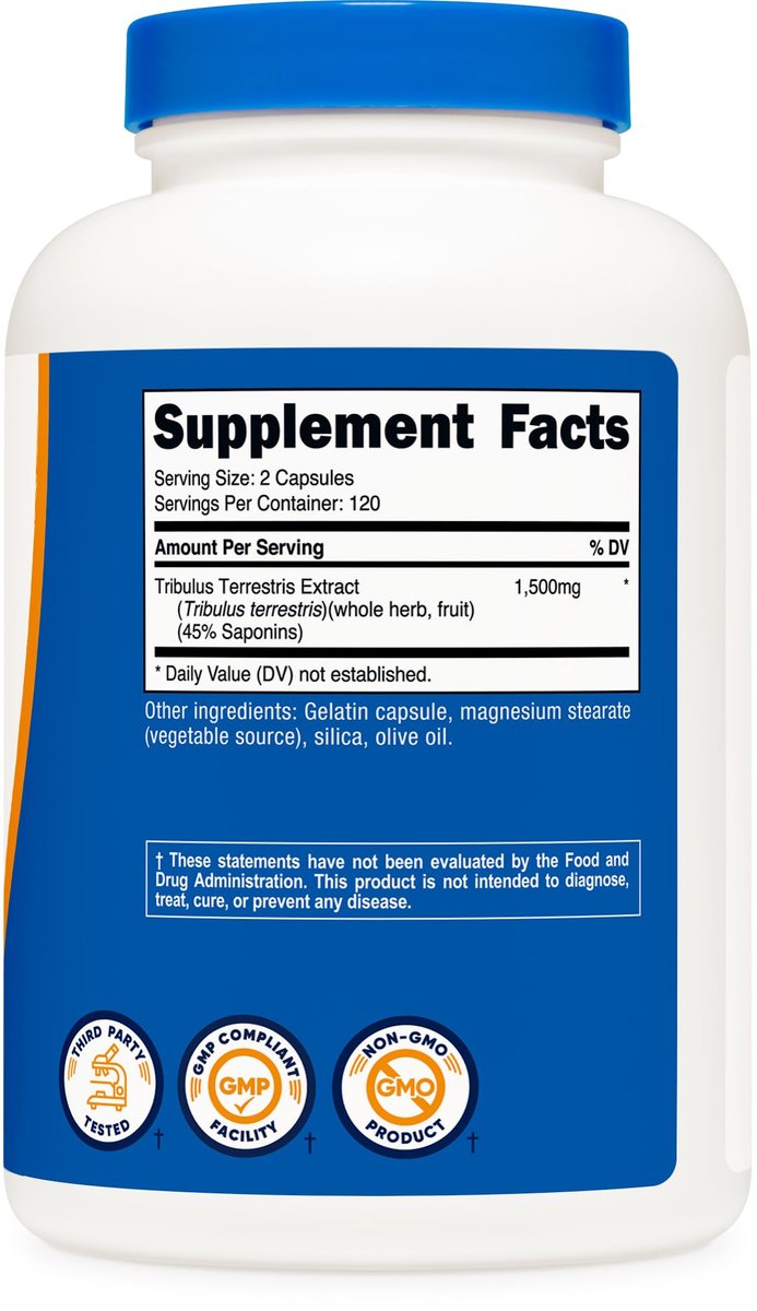 Nutricost Tribulus Terrestris Extrakt 1500mg, 240 Kapseln - 45% Saponine, 120 Portionen, Non-GMO, Glutenfrei