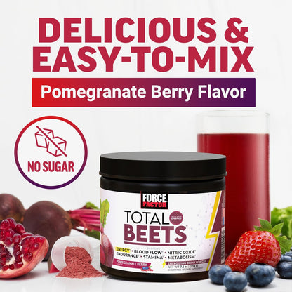 Force Factor Total Beets Energy Drink Mix – Rote-Bete-Pulver mit Nitraten für mehr Energie, Durchblutung und Ausdauer – Herzgesundheit – 30 Portionen