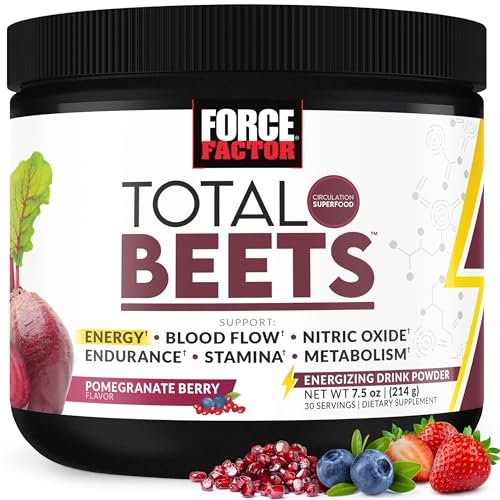 Force Factor Total Beets Energy Drink Mix – Rote-Bete-Pulver mit Nitraten für mehr Energie, Durchblutung und Ausdauer – Herzgesundheit – 30 Portionen