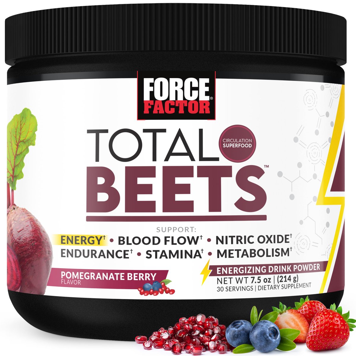 Force Factor Total Beets Energy Drink Mix – Rote-Bete-Pulver mit Nitraten für mehr Energie, Durchblutung und Ausdauer – Herzgesundheit – 30 Portionen