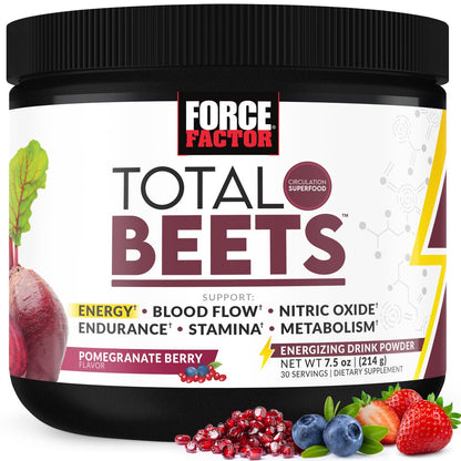 Force Factor Total Beets Energy Drink Mix – Rote-Bete-Pulver mit Nitraten für mehr Energie, Durchblutung und Ausdauer – Herzgesundheit – 30 Portionen