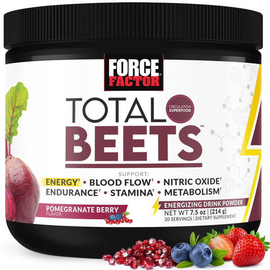 Force Factor Total Beets Energy Drink Mix – Rote-Bete-Pulver mit Nitraten für mehr Energie, Durchblutung und Ausdauer – Herzgesundheit – 30 Portionen