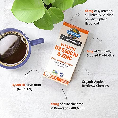Garden of Life Dr. Formulated Vitamin D3 & Zink Quercetin Tagesergänzung – Immununterstützung & Brustgesundheit, Non-GMO, Glutenfrei, 30 kleine Tabletten
