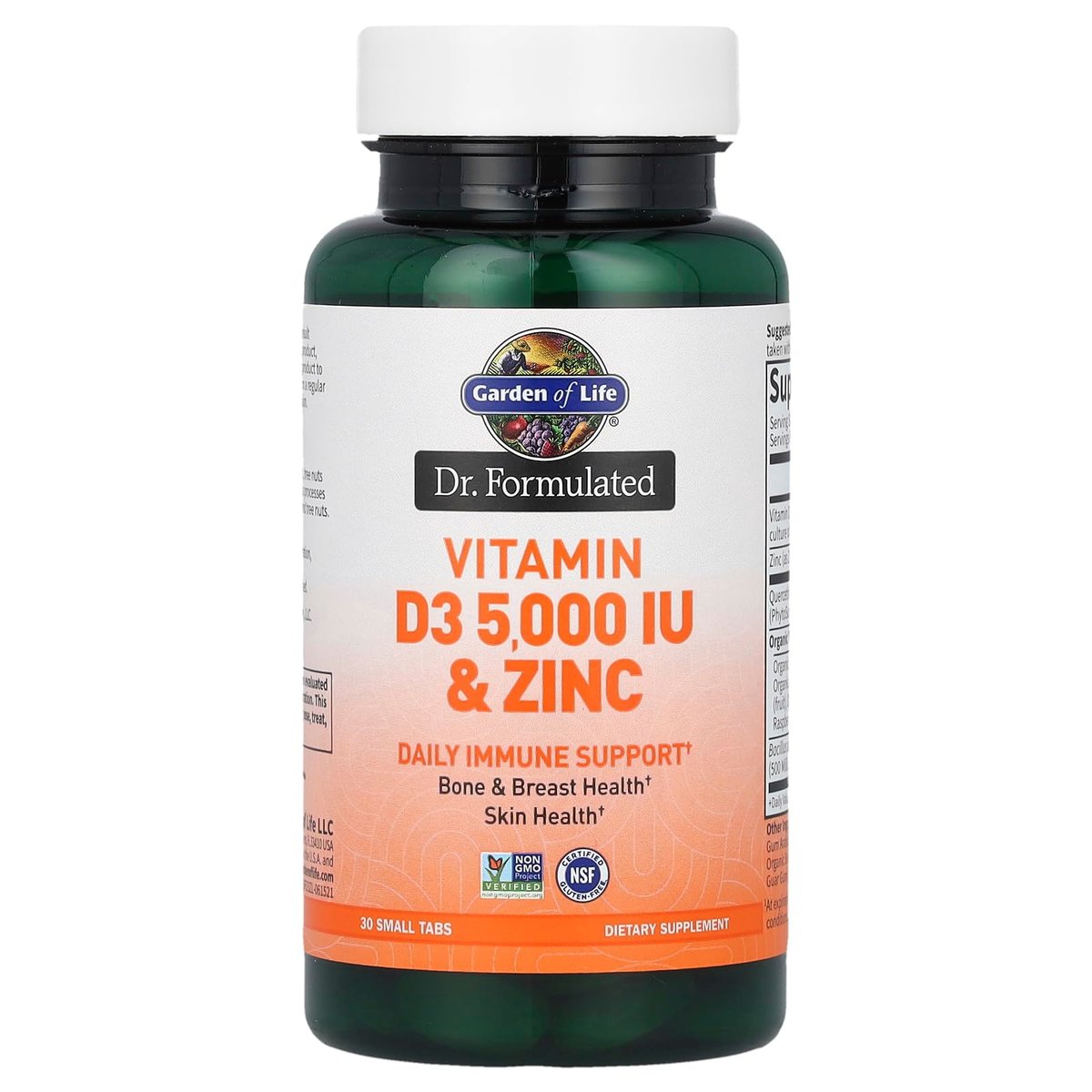 Garden of Life Dr. Formulated Vitamin D3 & Zink Quercetin Tagesergänzung – Immununterstützung & Brustgesundheit, Non-GMO, Glutenfrei, 30 kleine Tabletten