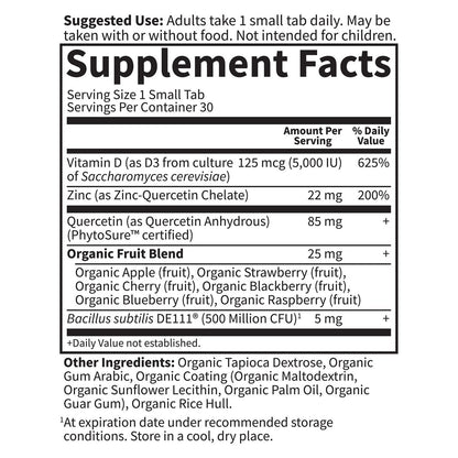 Garden of Life Dr. Formulated Vitamin D3 & Zink Quercetin Tagesergänzung – Immununterstützung & Brustgesundheit, Non-GMO, Glutenfrei, 30 kleine Tabletten