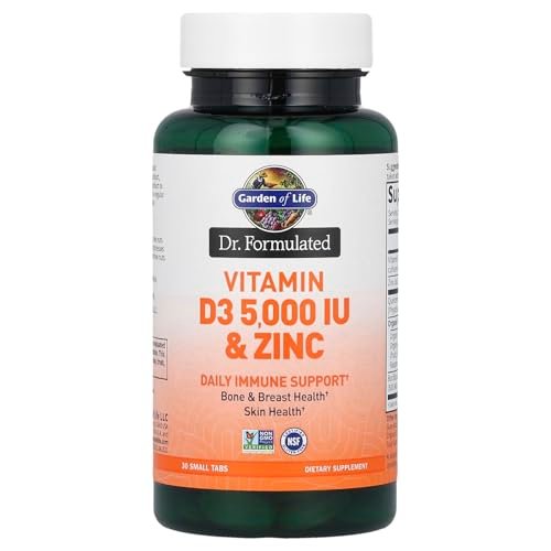 Garden of Life Dr. Formulated Vitamin D3 & Zink Quercetin Tagesergänzung – Immununterstützung & Brustgesundheit, Non-GMO, Glutenfrei, 30 kleine Tabletten