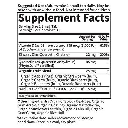 Garden of Life Dr. Formulated Vitamin D3 & Zink Quercetin Tagesergänzung – Immununterstützung & Brustgesundheit, Non-GMO, Glutenfrei, 30 kleine Tabletten