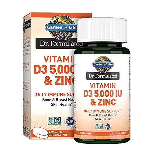 Garden of Life Dr. Formulated Vitamin D3 & Zink Quercetin Tagesergänzung – Immununterstützung & Brustgesundheit, Non-GMO, Glutenfrei, 30 kleine Tabletten