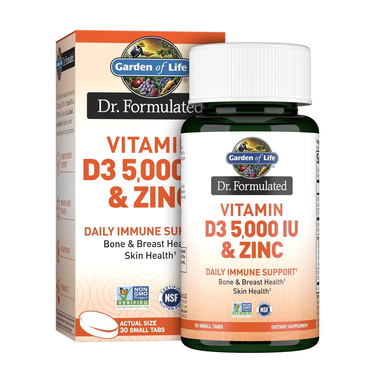 Garden of Life Dr. Formulated Vitamin D3 & Zink Quercetin Tagesergänzung – Immununterstützung & Brustgesundheit, Non-GMO, Glutenfrei, 30 kleine Tabletten