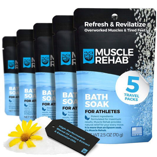 Muscle Rehab Epsom Salzbad mit Arnika und Magnesium – 5 Reise-Päckchen für Muskelentspannung und aktive Erholung