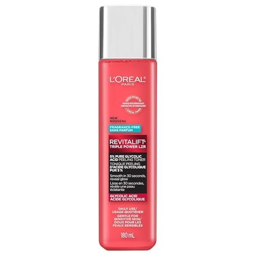 L'Oreal Paris Revitalift 5% Glykolsäure Peeling Toner mit Aloe Vera – Alkoholfrei, Duftfrei, 177 ml
