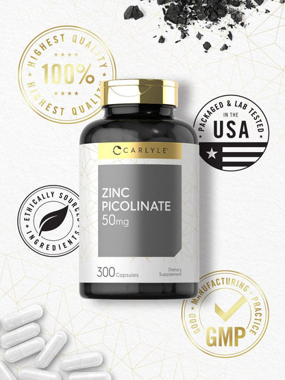 Carlyle Zink-Picolinat 50 mg Kapseln | 300 Stück | Nicht-GVO & Glutenfrei