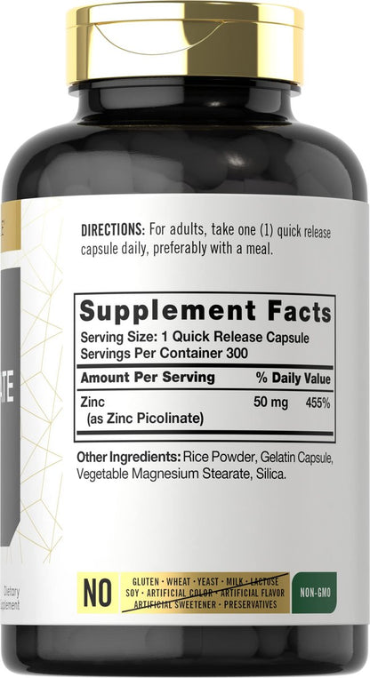 Carlyle Zink-Picolinat 50 mg Kapseln | 300 Stück | Nicht-GVO & Glutenfrei