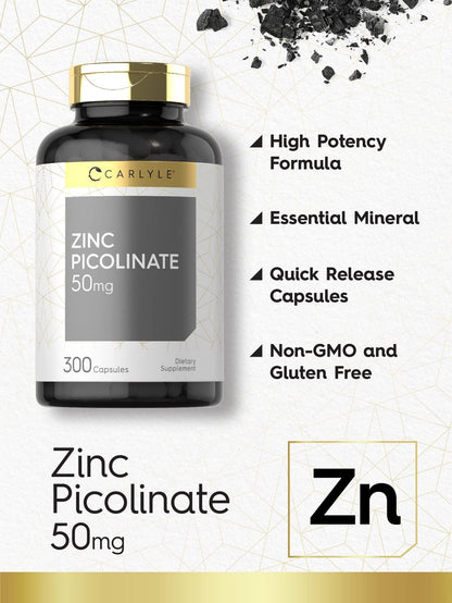 Carlyle Zink-Picolinat 50 mg Kapseln | 300 Stück | Nicht-GVO & Glutenfrei