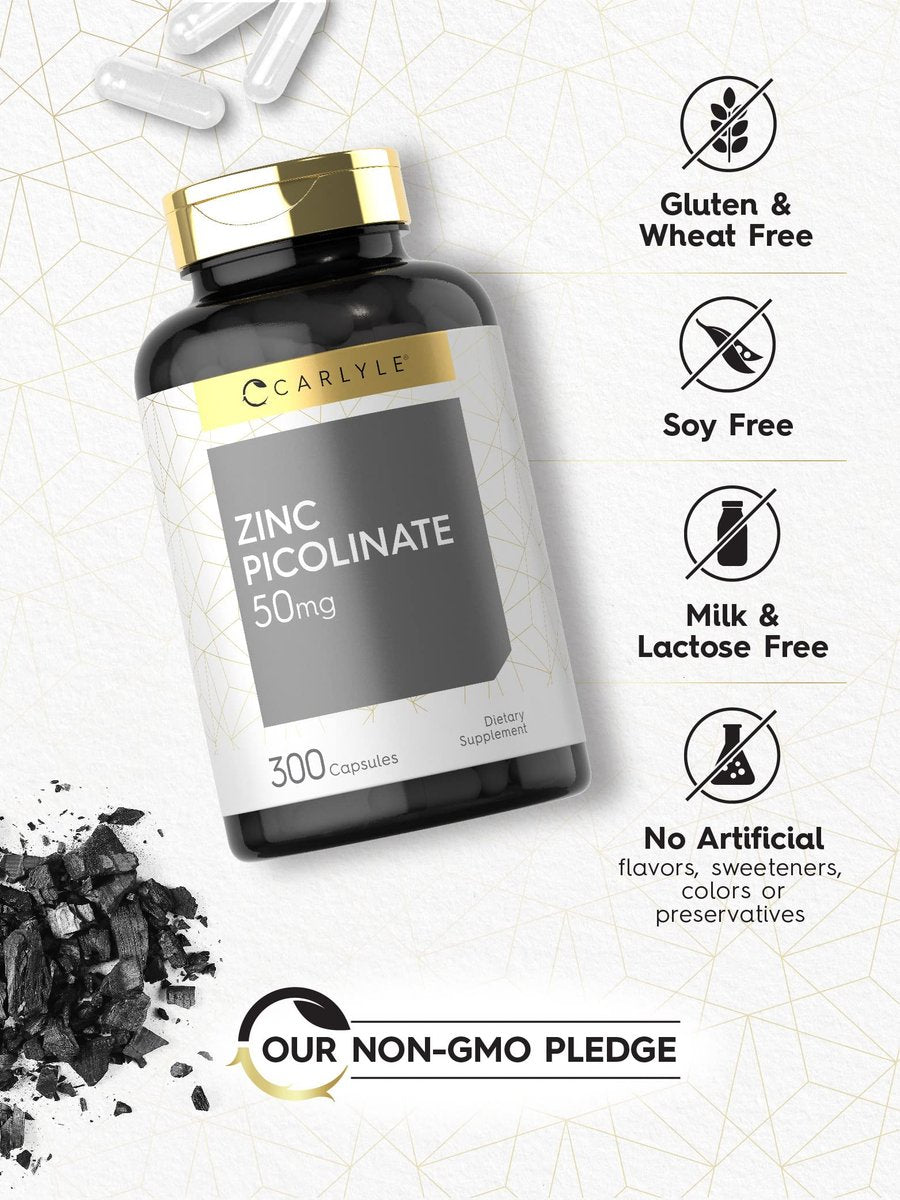 Carlyle Zink-Picolinat 50 mg Kapseln | 300 Stück | Nicht-GVO & Glutenfrei