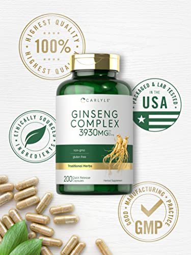 Carlyle Ginseng Komplex Kapseln | 200 Stück | Traditionelles pflanzliches Wurzelextrakt | Non-GMO und glutenfrei