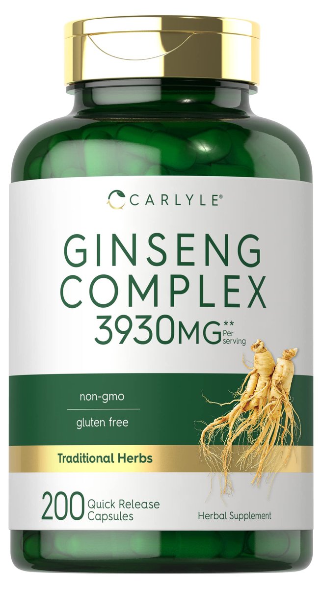 Carlyle Ginseng Komplex Kapseln | 200 Stück | Traditionelles pflanzliches Wurzelextrakt | Non-GMO und glutenfrei