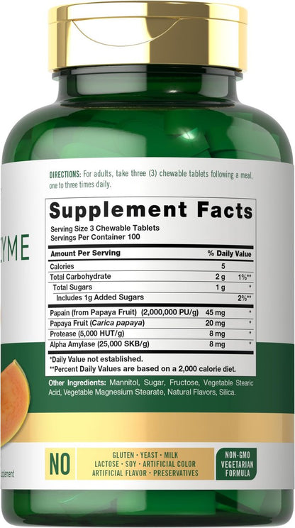 Carlyle Papaya-Enzym-Kautabletten | Vegetarisch, Nicht-GVO, Glutenfrei | Tropischer Geschmack | 300 Tabletten