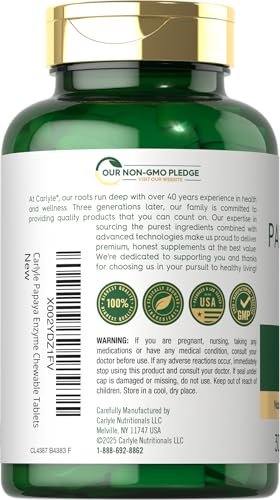 Carlyle Papaya-Enzym-Kautabletten | Vegetarisch, Nicht-GVO, Glutenfrei | Tropischer Geschmack | 300 Tabletten