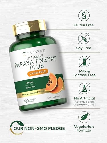 Carlyle Papaya-Enzym-Kautabletten | Vegetarisch, Nicht-GVO, Glutenfrei | Tropischer Geschmack | 300 Tabletten