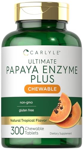 Carlyle Papaya-Enzym-Kautabletten | Vegetarisch, Nicht-GVO, Glutenfrei | Tropischer Geschmack | 300 Tabletten