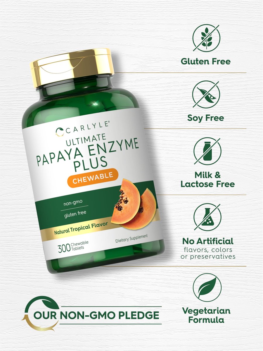 Carlyle Papaya-Enzym-Kautabletten | Vegetarisch, Nicht-GVO, Glutenfrei | Tropischer Geschmack | 300 Tabletten
