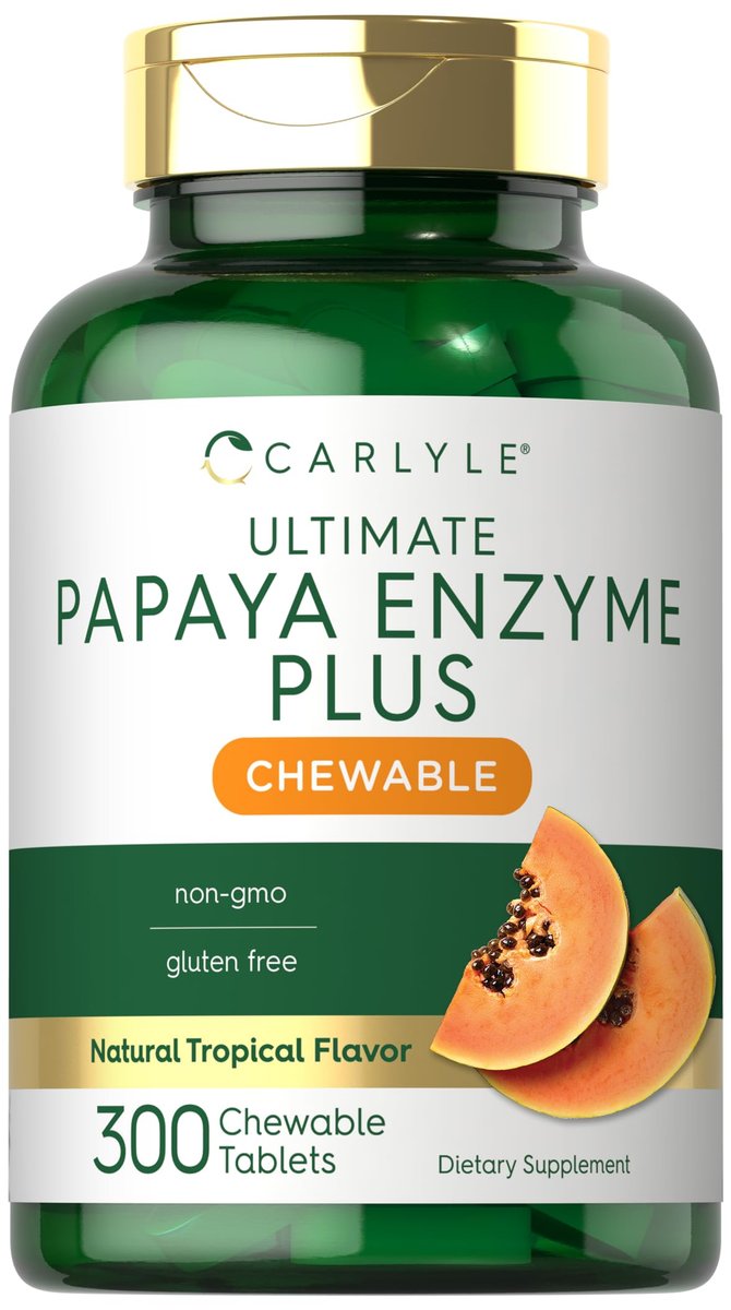 Carlyle Papaya-Enzym-Kautabletten | Vegetarisch, Nicht-GVO, Glutenfrei | Tropischer Geschmack | 300 Tabletten